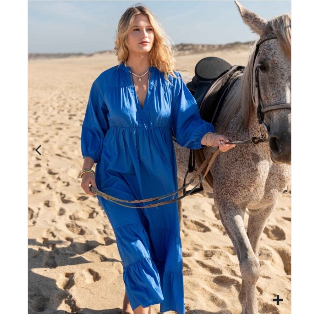 NEW MERSEA Birdie Maxi Summer Dress in 100% Cotton Cobalt Blue Size Large - XL